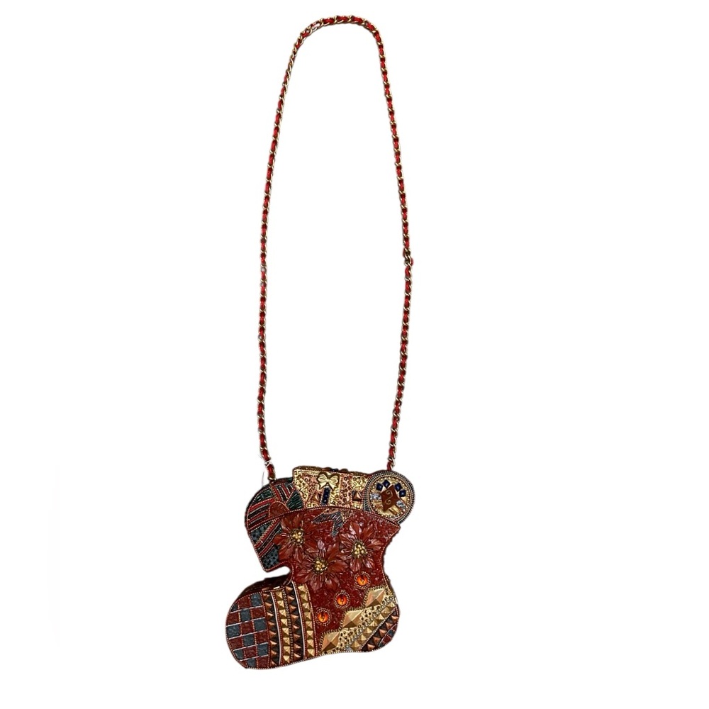 Christmas Stocking Jeweled Beaded Box Purse Clutch Handbag Holiday Unique - Picture 2 of 13